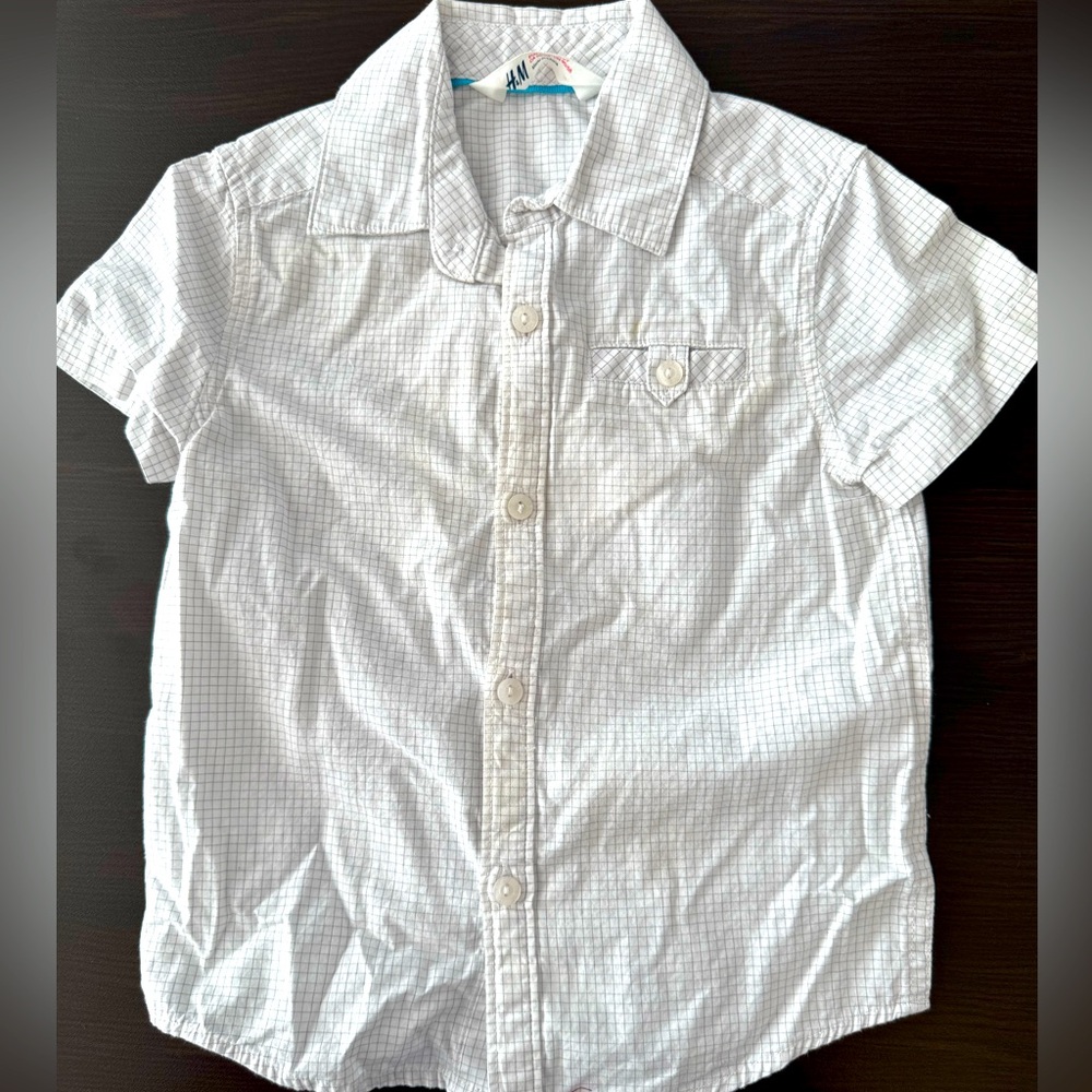 H&M White Button Down Shirt Classic Cotton Short Sleeve